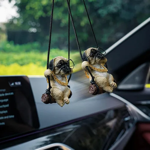 Miniatura 3 de Floruit Accesorios para colgar en el espejo del auto con diseño de pug, lindos accesorios para el espejo retrovisor que se balancea para hombres
