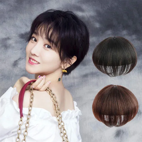 Miniatura 2 de Peluca de cabello humano para mujer, con clip corto y recto, para cabello fino, 2.8 x 3.9 in, 7.9 in, color negro natural
