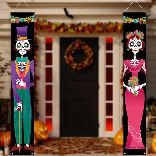 Allenjoy Cartel de Día de los Muertos para puerta, cartel de Halloween, disfraz de México, Día de los Muertos, baby shower, suministros de fiesta de