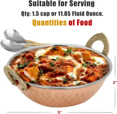 Miniatura 3 de Karahi de acero inoxidable de alta calidad con fondo de cobre, utensilios multiusos indios, juego de 2 Kadhai, 5 pulgadas