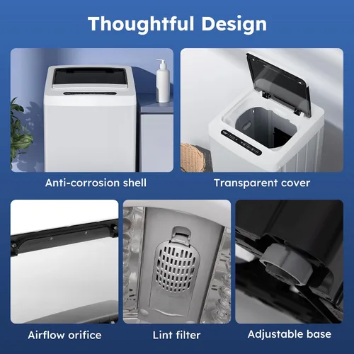 Miniatura 7 de Lavadora compacta de carga superior, lavadora completamente automática de 1.5 pies cúbicos con 10 niveles de agua y 8 programas de lavado