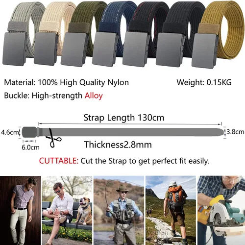 Miniatura 2 de LionVII Cinturones de nailon para hombre hebilla de metal correa de cinturón totalmente ajustable para el trabajo Gratis