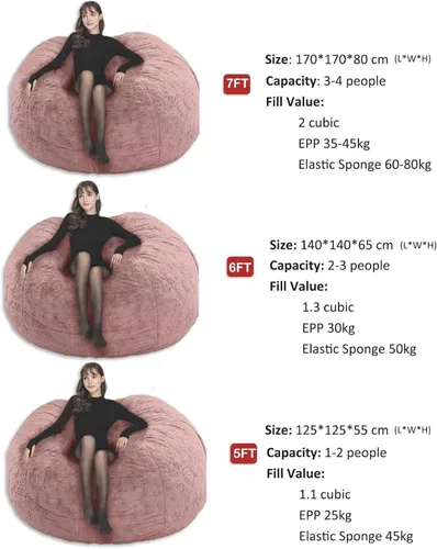 Miniatura 4 de Puf para adultos y niños sin relleno, sofá perezoso suave y redondo, funda de sofá de puf clásico, saco de amor para dormitorio, silla de lectura