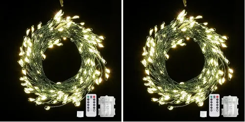 Miniatura 11 de Dailyart - Cadena de luces LED de 6 pies con 120 microestrellas, funciona con pilas, impermeable, alambre de cobre verde oscuro, para guirnalda