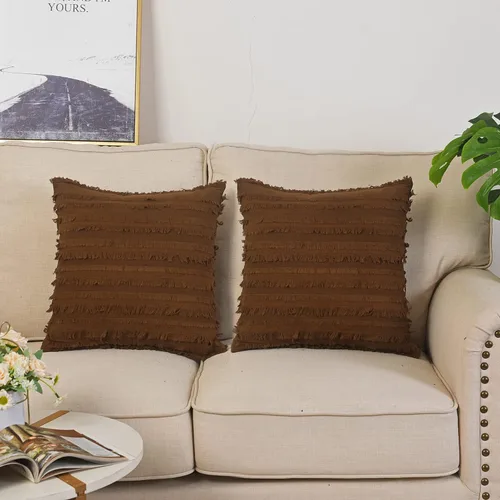 Miniatura 10 de GYROHOME Paquete de 2 fundas de almohada de algodón y lino, fundas de cojín decorativas, diseño de borlas, fundas de cojín modernas con flecos