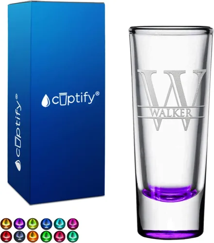 Miniatura 53 de Juego de 2 vasos de chupito personalizados con parte inferior azul personalizada de 2 onzas, inicial de vaso de chupito cordial y nombre