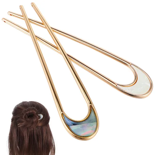 Lurrose 2 palillos de pelo vintage de metal para el cabello, palillos elegantes de luna, tocado en forma de U, accesorios de peinado para mujeres y