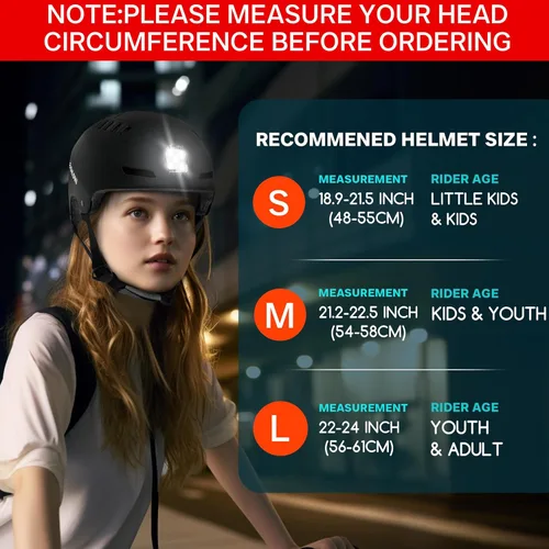 Miniatura 2 de DKONI Casco de bicicleta con luces LED, casco de bicicleta para viajeros, casco de ciclismo recargable por USB, casco de luz LED frontal y trasera