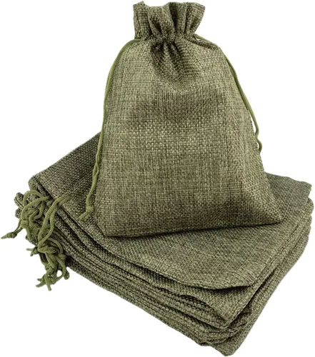 Miniatura 20 de Palmhomee Paquete de 20 bolsas de regalo de arpillera con cordón, bolsas de joyería de lino, bolsas de yute de boda para joyas y bolsas