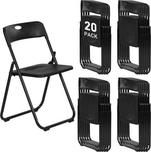 Miniatura 14 de Paquete de 10 sillas plegables de plástico negro, asientos comerciales apilables portátiles para interiores y exteriores con marco de acero