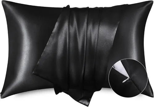 Miniatura 11 de Bedsure Funda de almohada de satén para el cabello, fundas de almohada de satén, tamaño estándar con cremallera, 20 x 26 pulgadas, paquete de 2, 01