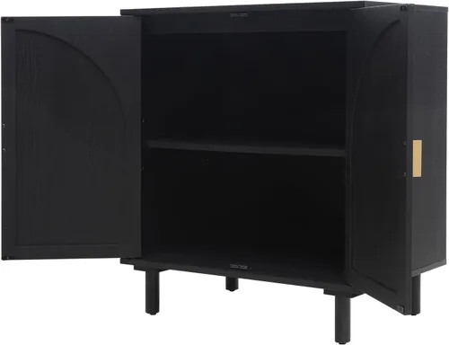 Miniatura 7 de ZeHuoGe Aparador de buffet con ratán, aparador de almacenamiento de cocina con puertas decoradas de ratán, bufé de café con licor, comedor, pasillo