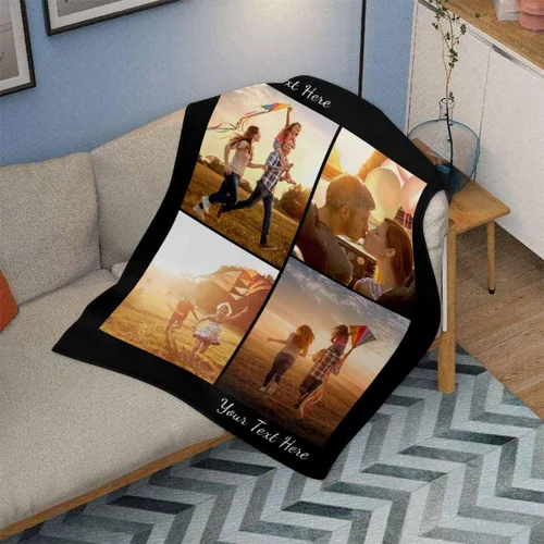 Miniatura 4 de Manta de fotos personalizada, 4 fotos, mantas personalizadas para mamá, abuela, esposa, mujeres de hija, hijo, marido, 8 tamaños 4 Fotos-1