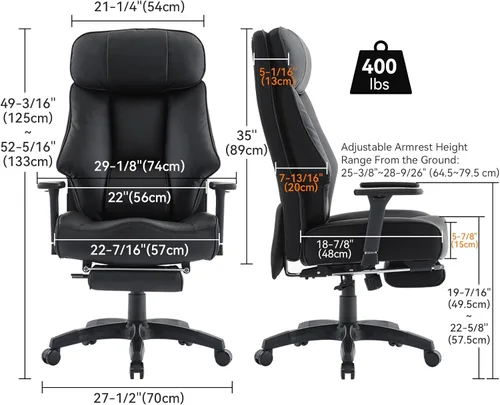 Miniatura 2 de DJ·Wang Silla de oficina grande y alta de 400 libras con reposapiés, silla de oficina ejecutiva de respaldo alto con cojín de resorte extragrueso