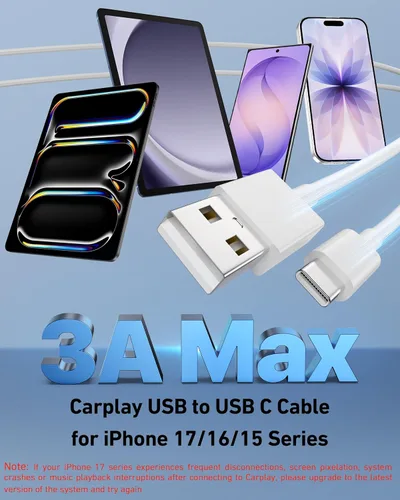 Miniatura 2 de Cable Carplay de coche para iPhone 17/17 Pro/Air/16e/16/15 Pro Max/Plus, 2 unidades USB A a USB C para CarPlay USBC, iPad, Galaxy, Pixel, accesorios