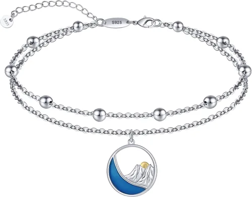 Miniatura 112 de CHIC & ARTSY Tobilleras delicadas de plata de ley S925 para verano, pulsera de tobillo ajustable multicapa para playa, joyería de pie para mujer