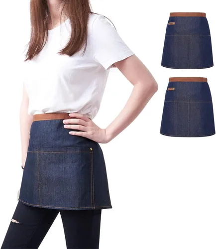 KPD Delantal de mezclilla con bolsillos, ajustable azul para cocina, barbacoa y jardín, delantal de trabajo para hombres y mujeres