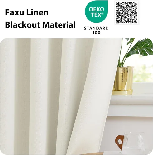 Miniatura 4 de NICETOWN Paneles de cortinas opacas de lino sintético natural de 24 pulgadas de largo, con aislamiento térmico, bloqueo de luz, protección de Lino