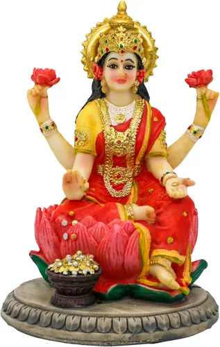 alikiki Figura de estatua de la diosa india Lakshmi - Estatua de ídolos Lakshmi de 5.3 pulgadas de alto, estatua de Murti Laxmi, estatua de hogar,