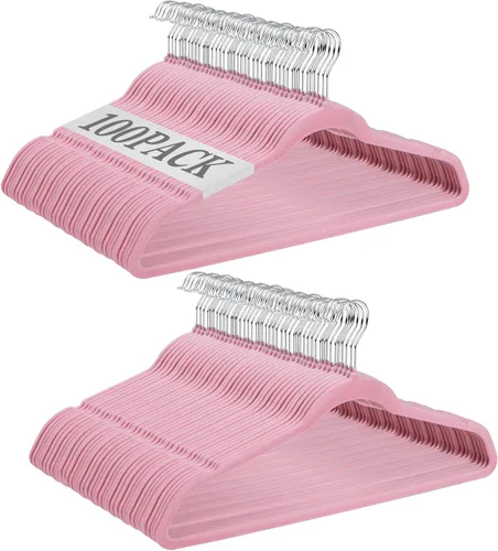 Miniatura 9 de SUPER DEAL Paquete de 100 perchas de terciopelo de alta calidad, delgadas, antideslizantes, con muescas para trajes, abrigos, pantalones, vestido