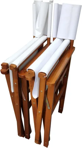 Miniatura 3 de Folding Director Chair Set of 2 – White Wood and Canvas Foldable Chairs for Indoor Outdoor Use, Portable Populus Frame Seating