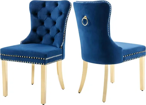 Miniatura 29 de Juego de 2 Sillas de Comedor, Sillas de Terciopelo Acolchado con Patas Modernas de Acero Inoxidable, Ribete de Remaches con Anilla Metálica