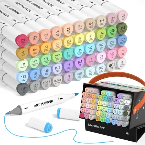 Shuttle Art Marcadores de alcohol pastel con punta de cepillo, juego de marcadores de arte de doble punta y punta fina, 50 colores más 1 marcador 51