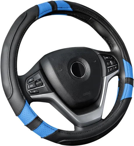 Miniatura 8 de Achiou - Funda para volante de automóvil, universal, de 15 pulgadas, con contornos de agarre, de cuero, antideslizante, transpirable, suave