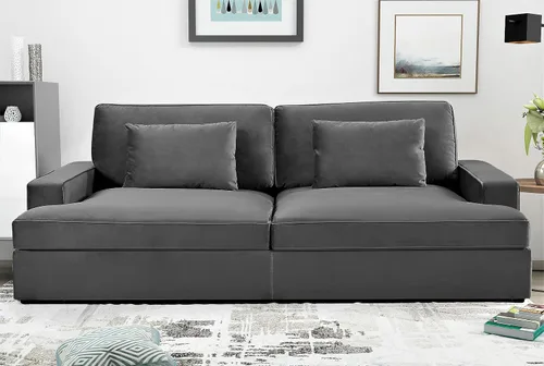 Miniatura 2 de Container Furniture Direct Moderno sofá cama de terciopelo con diseño lujoso, elegante centro de mesa para salas de estar elegantes y cómodos Gris