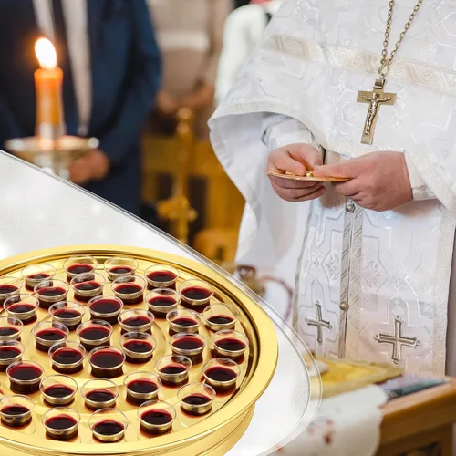 Miniatura 6 de Zhehao - 1 bandeja de comunión con cáliz desechables para suministros de iglesia, cada juego de suministros de comunión de 40 agujeros, bandejas