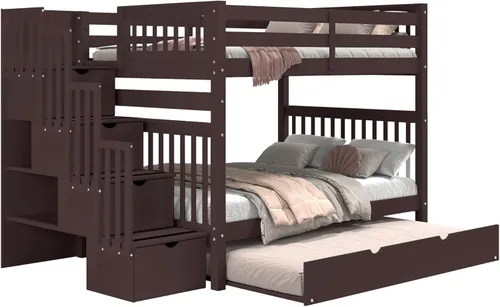 Miniatura 4 de Bedz King Literas de escalera de tamaño matrimonial con 4 cajones en los escalones y un nido completo, color cereza oscuro