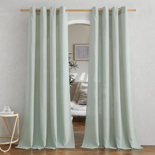 Miniatura 103 de NICETOWN Cortinas de lino natural con textura de lino para dormitorio, mezcla de lino rústica con ojales en la parte superior, semitransparentes