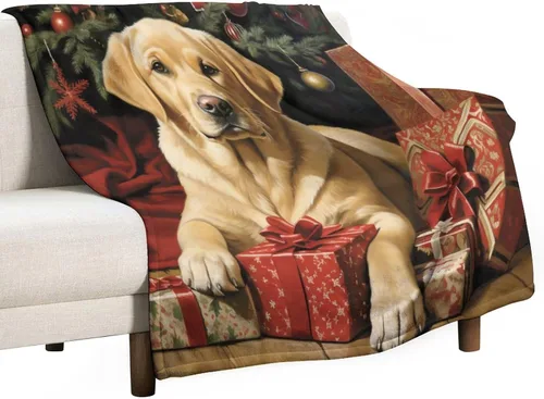 Miniatura 44 de Yellow Lab - Manta de Labrador de Navidad, linda y divertida para varios perros y mascotas, manta de verano de 30 x 40 pulgadas, manta de franela