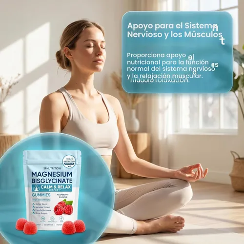 Miniatura 4 de Gomitas de bisglicinato de magnesio, 400 mg de quelato de bisglicinato de magnesio con sal marina y polvo de frambuesa, apoya el sueño