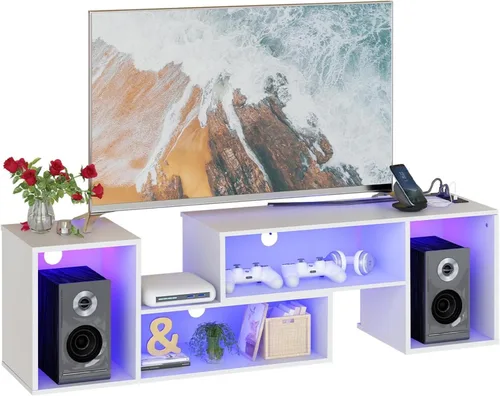 Miniatura 3 de DKLGG Soporte de TV LED, moderno centro de entretenimiento en forma de L con 19 modos de luz LED, almacenamiento y tomas de corriente