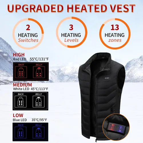 Miniatura 4 de XINSONYUELL Chaleco térmico para hombres y mujeres con batería incluida, chaleco eléctrico ajustable para invierno
