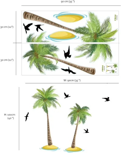 Miniatura 5 de Runtoo Calcomanías de pared de palmera, calcomanías tropicales para dormitorio, sala de estar, decoración del hogar