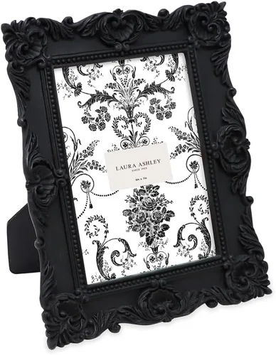Laura Ashley - Marco de fotos de 5 x 7 pulgadas, de resina texturizada y elaborada a mano, con caballete y gancho para mesa y pared, con diseño Negro