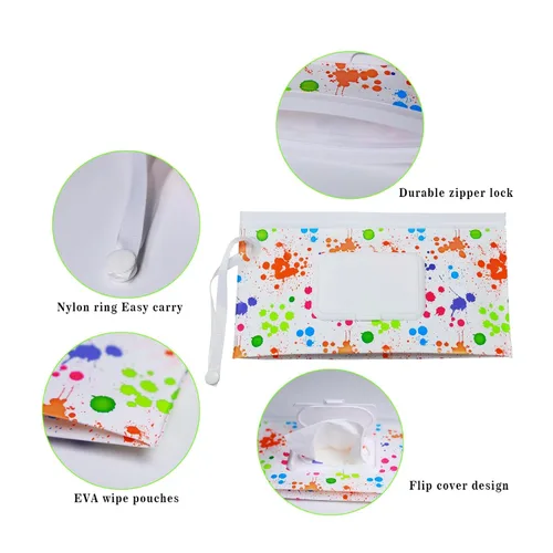 Miniatura 3 de Dispensador de toallitas para bebé, paquete de 4 soportes portátiles recargables para toallitas reutilizables, ligeros, para viajes, bolsa