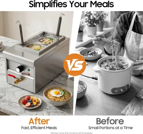 Miniatura 7 de LYNICESHOP Olla de pasta, máquina de cocción de fideos comercial, 2000 W, cocina eléctrica de pasta con cestas, cocina eléctrica para pasta, horno