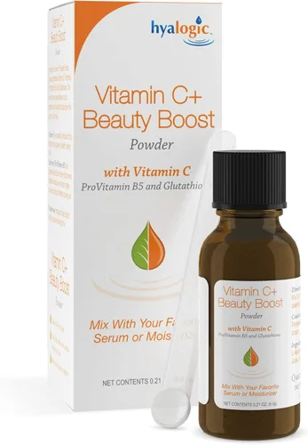 Hyalogic Polvo de belleza con vitamina C + - Polvo de refuerzo de belleza para cara, mezcla con crema hidratante o suero, hidratación de la piel y