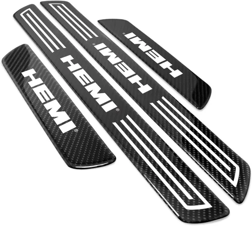 Miniatura 8 de iPick Image Para HEMI Logo Negro Real Fibra de Carbono Universal Protector de Paso Protector de Escalón Placas un Conjunto de 4