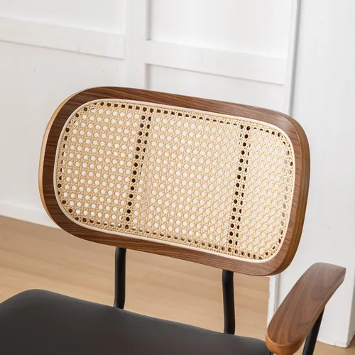 Miniatura 7 de Juego de 2 sillas de comedor de ratán, sillas auxiliares de cocina modernas de mediados de siglo, sillas de escritorio con patas de metal, sillas