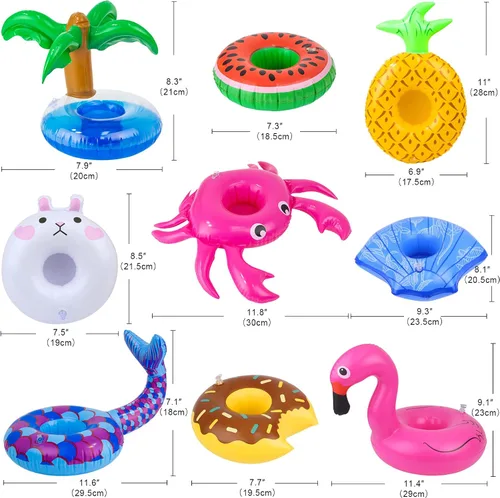 Miniatura 3 de Flotador inflable para muñecas para piscina, incluye flamencos, donas, piñas, conchas, cangrejos, conejo, soporte inflable para bebidas para fiestas
