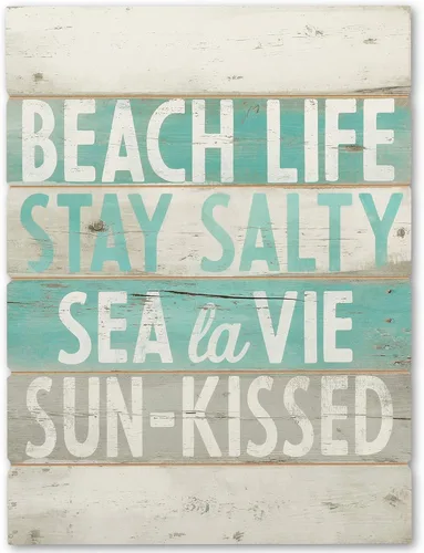 Miniatura 4 de Open Road Brands Happier Than a Seagull with a French Fry Wood Wall Decor – Lindo cartel inspirador con tema de playa