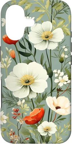 Sage Green Flower Wildflower Pattern Floral Case for iPhone 17