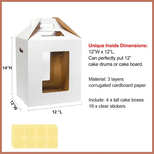 Miniatura 2 de Mcfleet Cajas altas para tartas de 12 x 12 x 14 pulgadas para tartas de nivel con ventana, 12 pulgadas desechables de gran capa con asa, caja