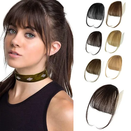 Miniatura 8 de Flequillo con clip de cabello humano real, flequillo rubio francés, extensiones de cabello para mujer, flequillo plano y ordenado, extensión