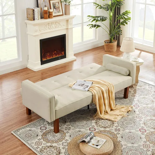 Miniatura 4 de Anwick Sofá cama de tela moderna, sofá cama convertible con 2 almohadas y reposabrazos, sofá reclinable plegable de 75 pulgadas con patas de madera