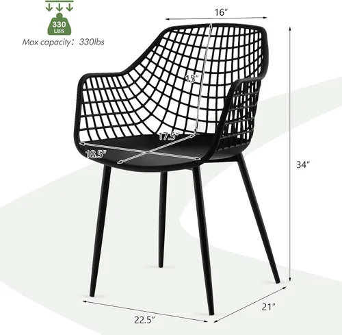 Miniatura 3 de Giantex Juego de 4 sillas de comedor modernas, sillones negros con respaldo de 15 pulgadas de alto, patas de metal con recubrimiento en polvo